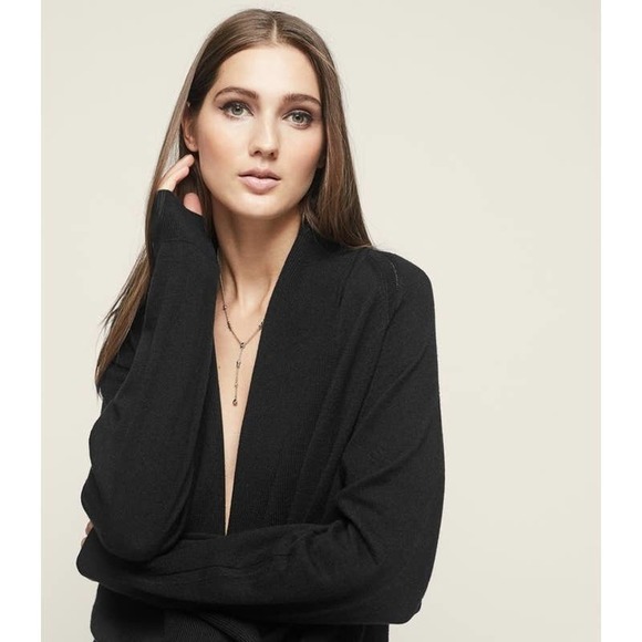 REISS Blanche Wrap Neck Jumper Draped Surplice Wrap Sweater, Black - Picture 5 of 16